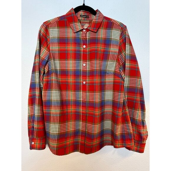 J.McLaughlin Tops - J.McLaughlin Womens Plaid Flannel Button-Down Shirt Red/Multicolor Size 8 Cotton